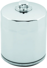 Shiny chrome oil filter with backflow valve for Twin Cam and M8 Harley engines