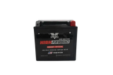 Black motorcycle battery from Twin Power High Performance Battery series, made in USA