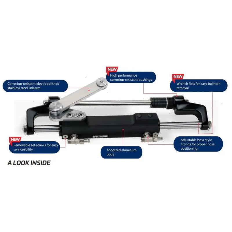 Uflex USA No Supplier Warranty Boat Steering System Cylinder UC128TS-2 - UC128TS Version Hyd Cyl