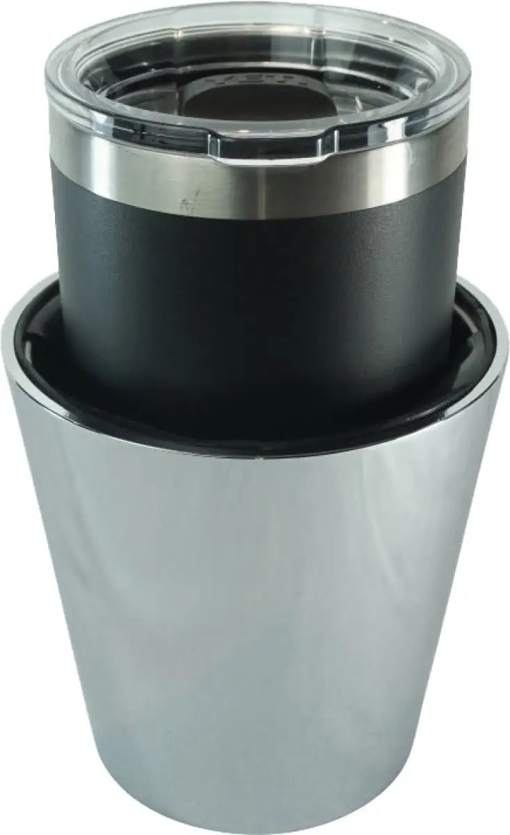 Chrome and black drink holder from Ultimate Kaddy Perchmount XL for clutch perch trucks
