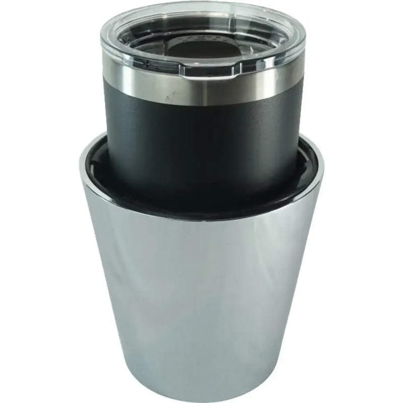 Chrome and black drink holder from Ultimate Kaddy Perchmount XL for clutch perch trucks