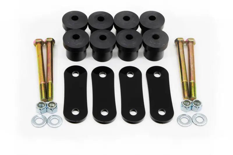UMI Performance polyurethane leaf spring shackle kit with black rubber bushings and metal hardware