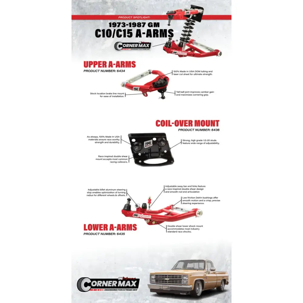 Red UMI Performance C10 CornerMax A-arm kit with black coil-over mount