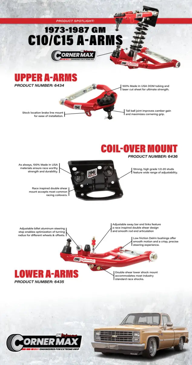Red UMI Performance C10 CornerMax A-arm kit with black coil-over mount