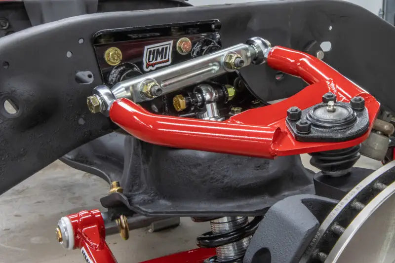 Red UMI Performance C10 CornerMax A-Arm Kit with polished chrome hardware