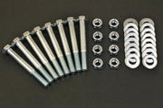 UMI Performance 78-88 GM Complete Rear Control Arm Bolt Upgrade Kit with eight high-grade steel bolts, nylon lock nuts, and washers.