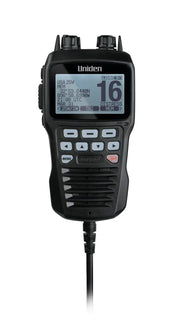 Black handheld remote microphone UMRMIC BK Uniden Ameri Remote Ra series display