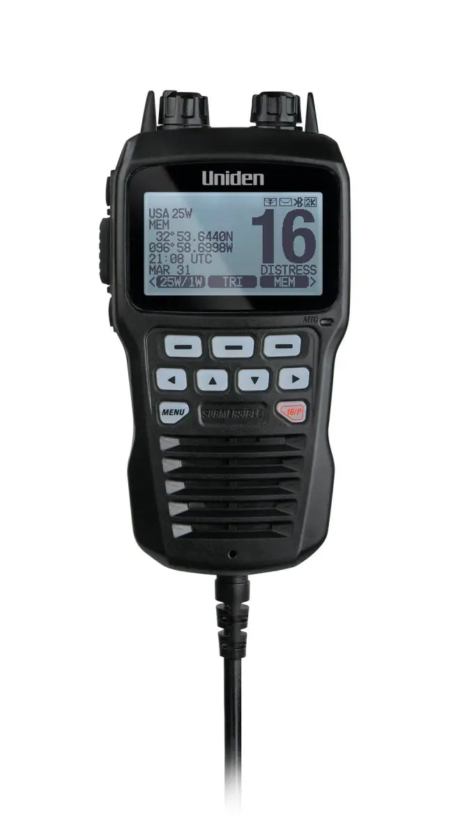 Black handheld remote microphone UMRMIC BK Uniden Ameri Remote Ra series display