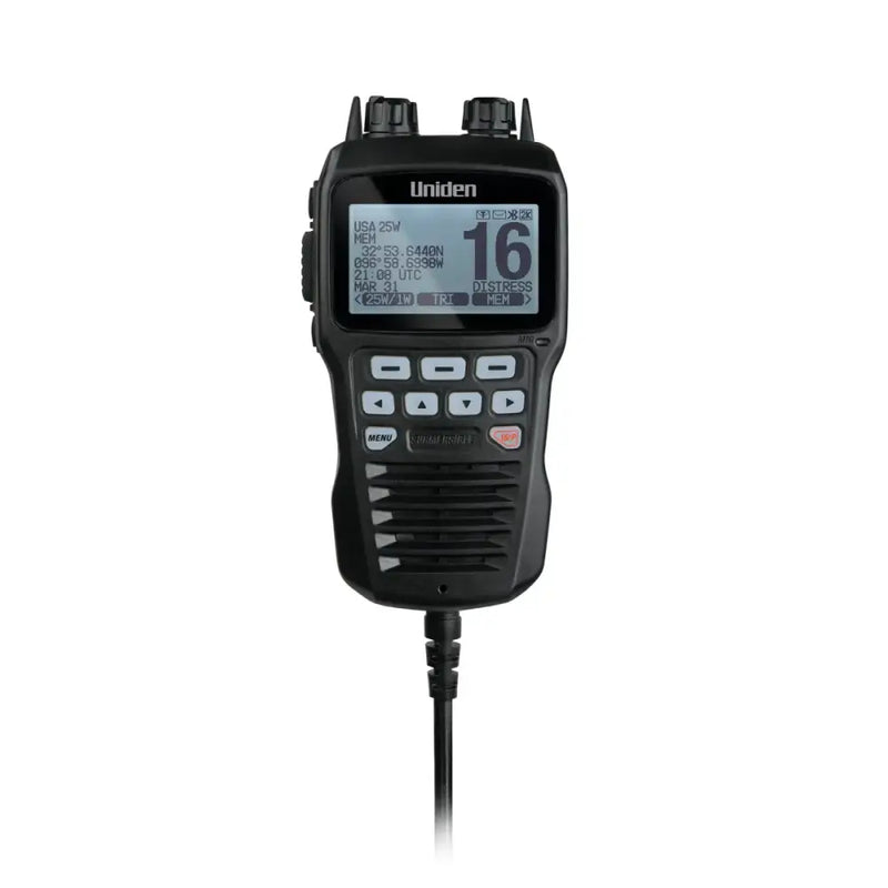 Black handheld remote microphone UMRMIC BK Uniden Ameri Remote Ra series display