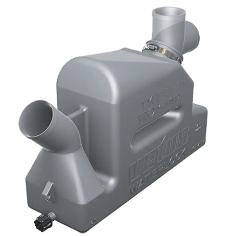 Gray plastic water block with pipes for Vetus rotating hose connection product