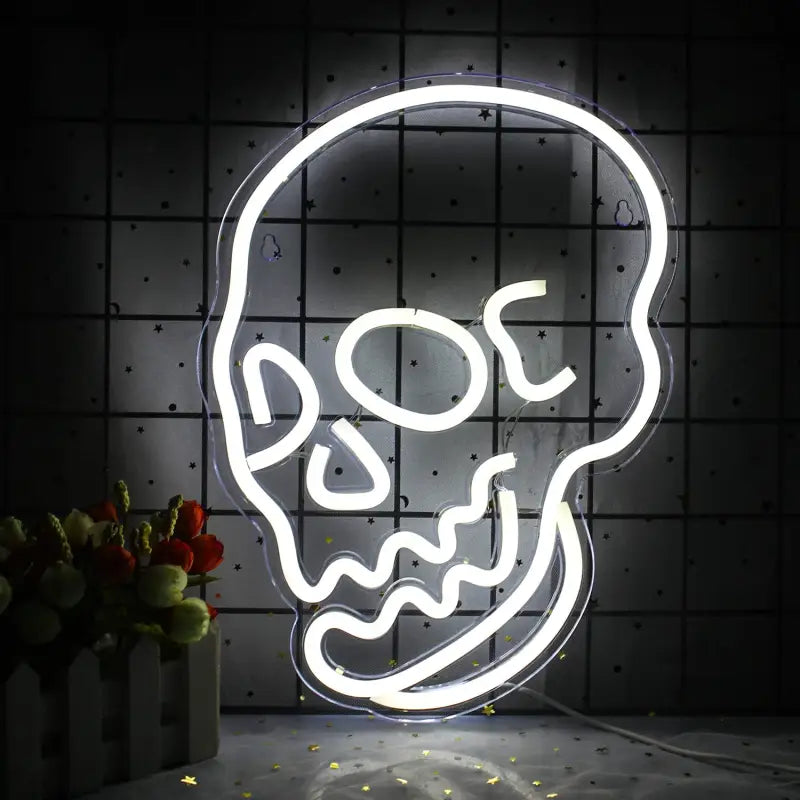 White neon skull sign for USB power cable or USB power display accessory