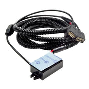 Black coiled usb power cable with dual USB Type-A female adapter and adhesive mount