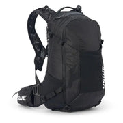 Black USWE Shred MTB Daypack 16L with multiple compartments and adjustable straps