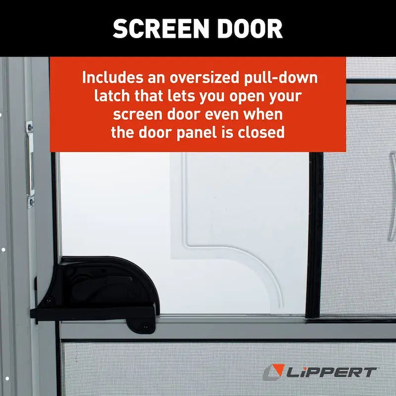 V000149585 Lippert RV Entry Door Square Door features a durable design with a pull-down latch for easy access.
