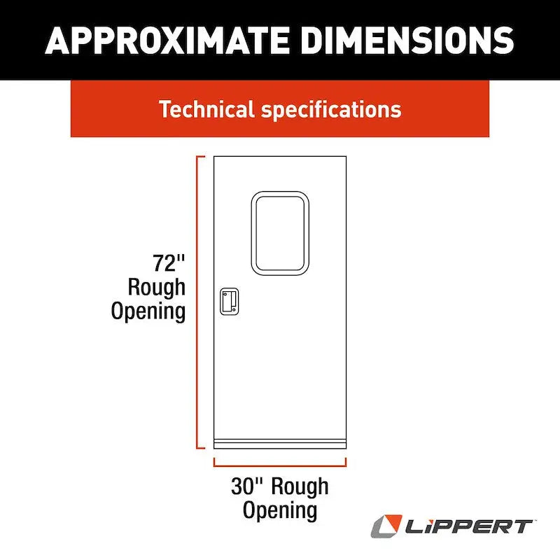V000149585 Lippert RV Entry Door Square Door, 30"x72", polar white finish, right side hinges, by Lippert Components.