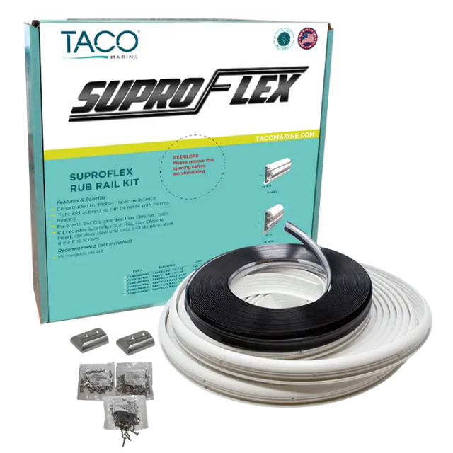 V11-9960WCM60-2 Taco Metals Supro-Flex Rub Rail Kit in white with flare, high-quality durability and style for boat protection. Marine,AVADA - Best Sellers,Must Haves
