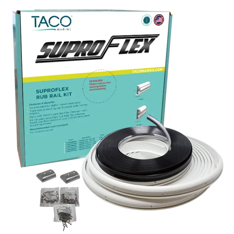 V11-9960WCM60-2 Taco Metals Supro-Flex Rub Rail Kit in white with flare, high-quality durability and style for boat protection. Marine,AVADA - Best Sellers,Must Haves