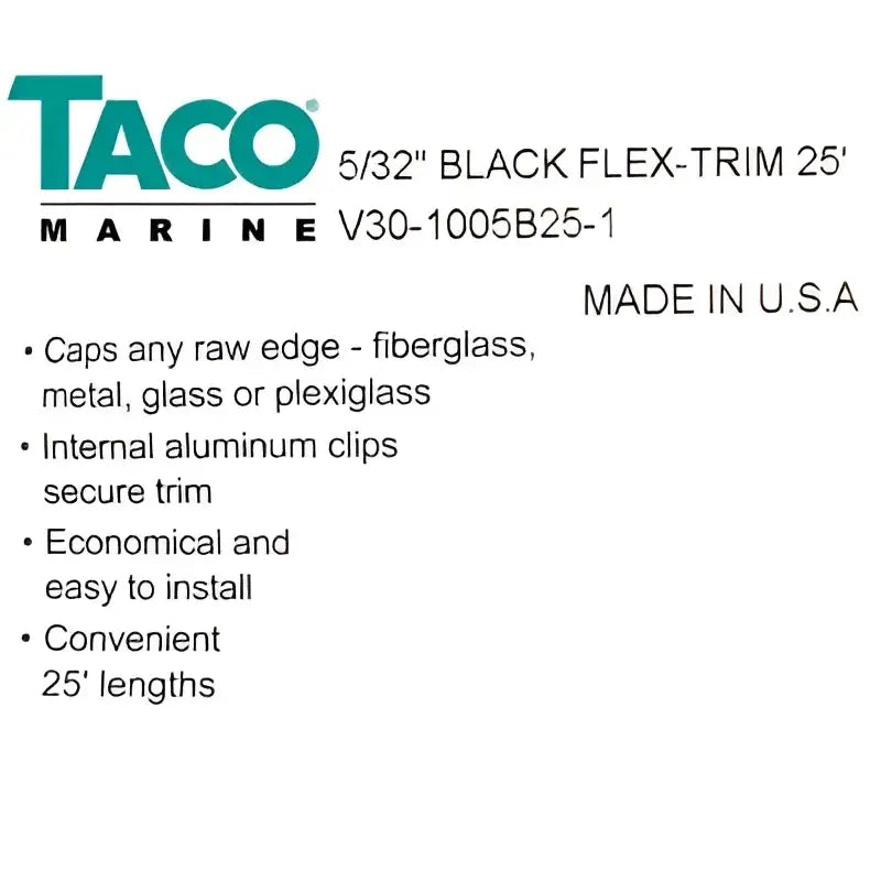 V30-1005B25-1 Taco Metals Flex-Trim Kit 5/32X9/16 Black 25 - Boat Edge Trim