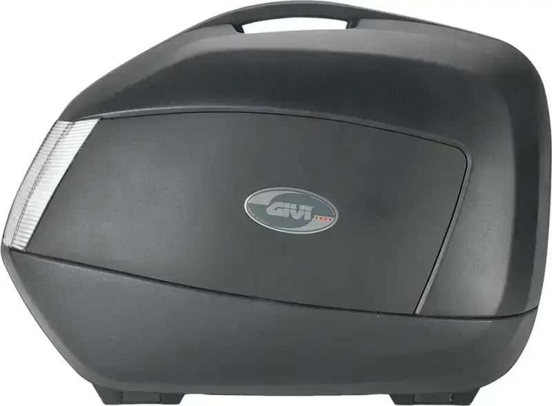 Dark gray motorcycle side case with handle and reflective strip, perfect for rv parts & accessories