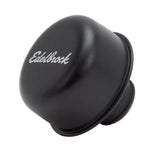 Black Edelbrock carburetor air cleaner for valve cover breather setup