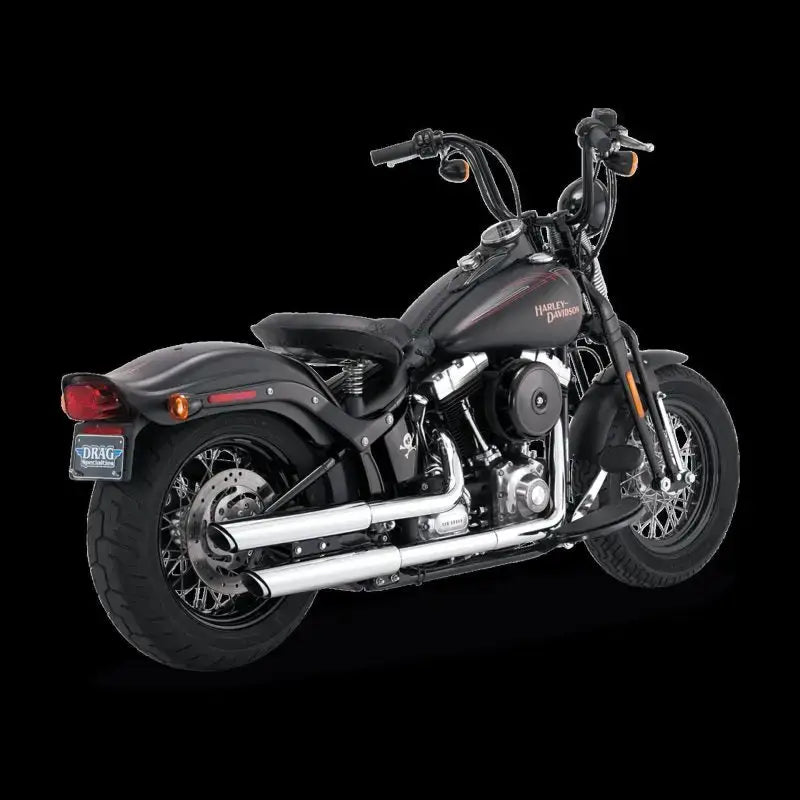 Black Harley Davidson motorcycle with Vance and Hines 3 Twin Slash Slip-Ons PCX CHR