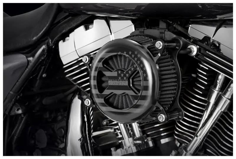 Harley Davidson twin motorcycle engine air filter with American flag design for Vance and Hines