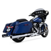 Blue Harley-Davidson touring motorcycle with Vance and Hines Power Duals PCX Chr M8