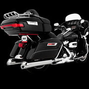 Black touring motorcycle with Vance and Hines VO2 Display for sharp tech look
