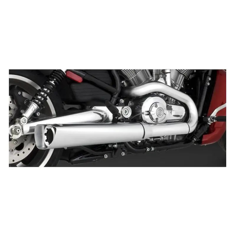 Chrome motorcycle exhaust system with Vance and Hines Vo2 Display for enhanced performance