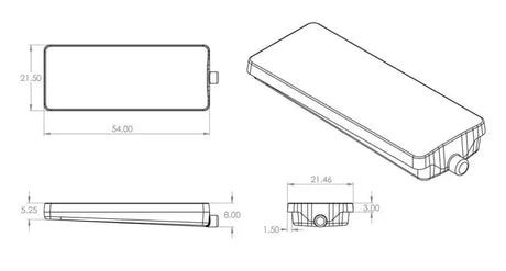 Rectangular blow molded object with dimensions for VB22548HFR102B Alpha System 22X54X8