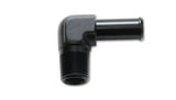 Vibrant 1/2 NPT to 5/8in barb straight fitting 90-degree adapter in anodized black aluminum, ideal for RV, automotive, powersports, off-road, marine, exterior, truck accessories, interior, truck bed, and rv parts, Fabrication, AVADA - Best Sellers
