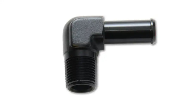 Vibrant 1/2 NPT to 5/8in barb straight fitting 90-degree adapter in anodized black aluminum, ideal for RV, automotive, powersports, off-road, marine, exterior, truck accessories, interior, truck bed, and rv parts, Fabrication, AVADA - Best Sellers