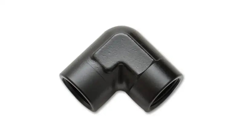Black metal 90-degree female pipe coupler fitting for plumbing and piping projects
