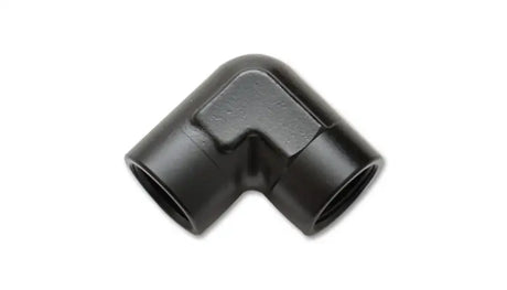 Black metal 90-degree female pipe coupler fitting for plumbing and piping projects
