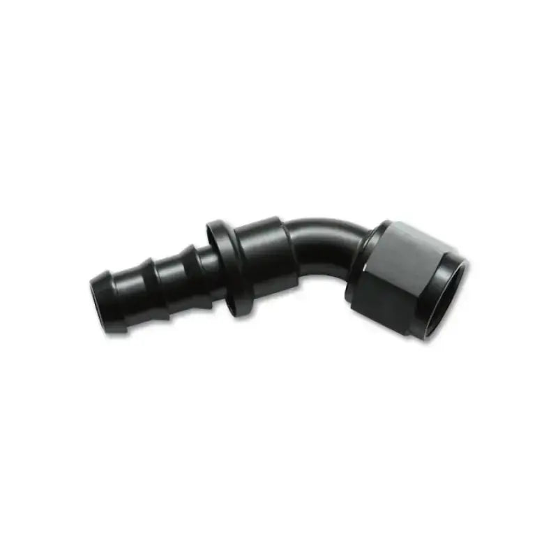 Black 45-degree aluminum hose end fitting, designed for -10AN push-on applications, ideal for RV, automotive, powersports, off-road, marine, exterior, truck accessories, interior, truck bed, rv parts, Truck & Automotive, Fabrication, AVADA - Best Sellers