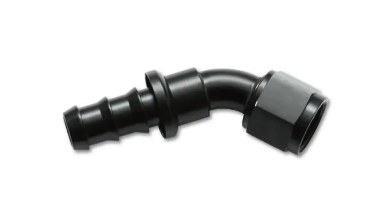 Black 45-degree aluminum hose end fitting, designed for -10AN push-on applications, ideal for RV, automotive, powersports, off-road, marine, exterior, truck accessories, interior, truck bed, rv parts, Truck & Automotive, Fabrication, AVADA - Best Sellers