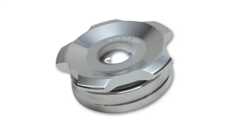 Silver metal machined part from Vibrant Aluminum Weld Bungs with polished aluminum cap