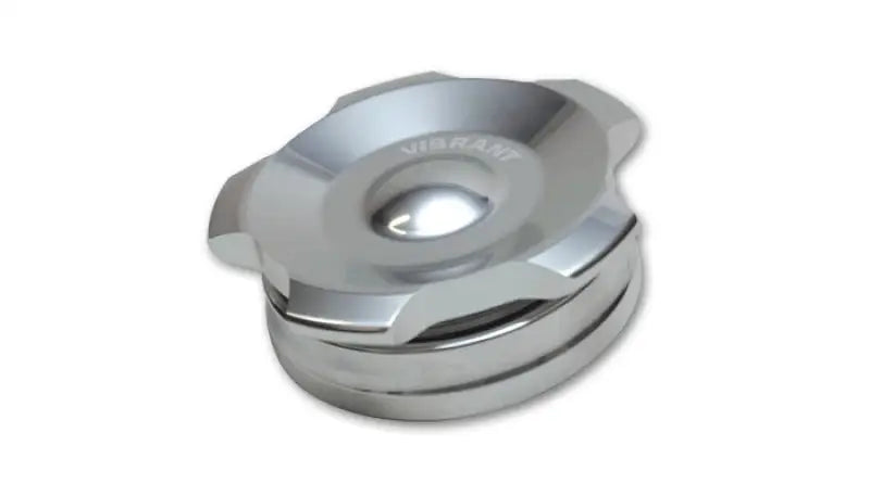 Silver metal cap on Vibrant aluminum weld bungs with polished aluminum threaded cap