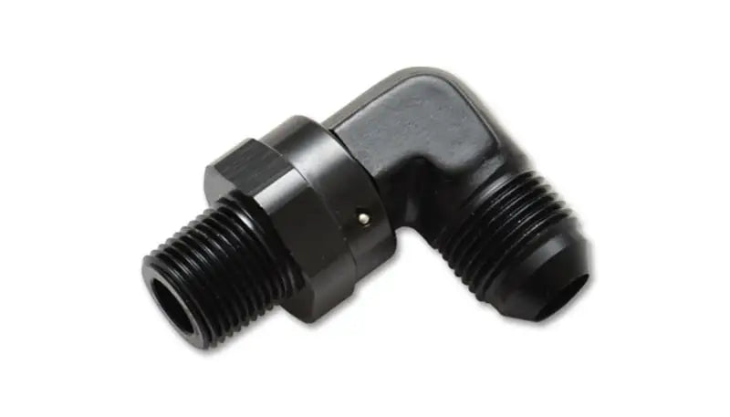 Black 90-degree threaded fitting for Vibrant -6AN to 1/4in NPT male swivel degree adapter fitting
