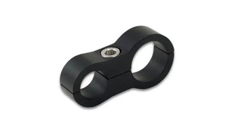 Black aluminum double barrel clamp on Vibrant aluminum stepped hose separator for secure piping