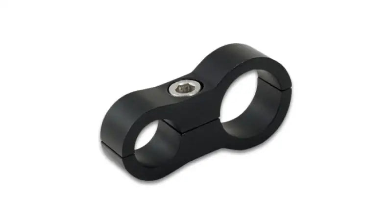 Black aluminum double barrel clamp on Vibrant aluminum stepped hose separator for secure piping