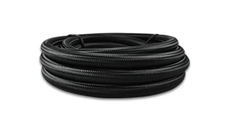Coiled black nylon braided flex hose for vaping or fluid transfer in Vibrant 8 AN roll
