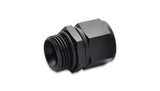 Vibrant Performance black anodized aluminum -8AN Female to -6AN Male Straight Cut Adapter with O-Ring for RV, automotive, powersports, off-road, marine exterior, truck accessories, and racing applications.