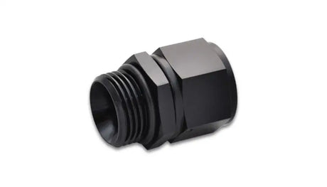 Vibrant Performance black anodized aluminum -8AN Female to -6AN Male Straight Cut Adapter with O-Ring for RV, automotive, powersports, off-road, marine exterior, truck accessories, and racing applications.