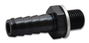 Black Vibrant Male 10mm to 3/8in barb fitting with threaded end for hoses