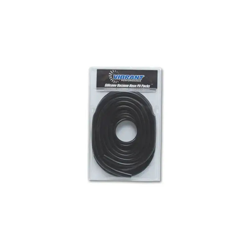 Vibrant Performance Silicone Vacuum Hose Pit Pack in packaging, black, 5ft-1/8in, 10ft-5/32in, 4ft-3/16in, 4ft-1/4in, 2ft-3/8in.