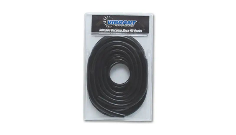 Vibrant Performance Silicone Vacuum Hose Pit Pack in packaging, black, 5ft-1/8in, 10ft-5/32in, 4ft-3/16in, 4ft-1/4in, 2ft-3/8in.
