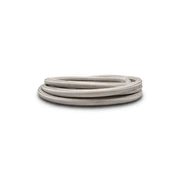 Vibrant stainless steel braided hose coiled in silver, AN-6 PTFE liner