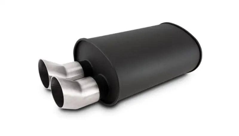 Vibrant StreetPower Flat Blk Muffler Dual 304SS Brush Tips 9.5in x 6.75in 15in - 2.5in Inlet - Truck & Automotive