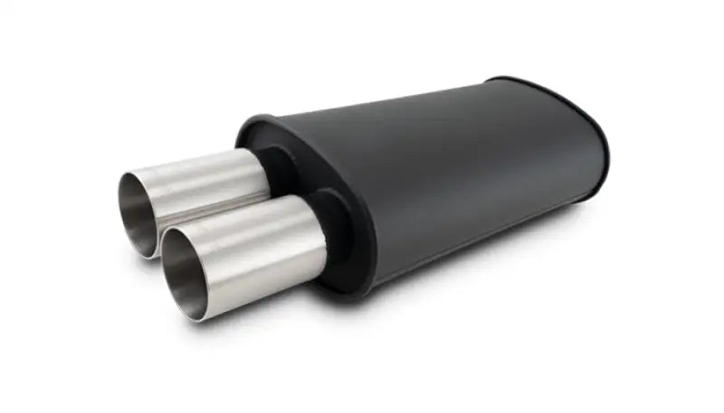 Black Vibrant StreetPower Flat muffler with dual chrome 304SS exhaust tips in a compact design